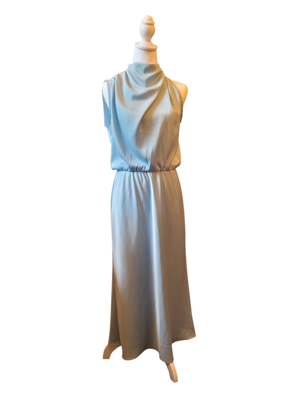 Elegant Sleeveless Asymmetrical Maxi Dress in Light Blue